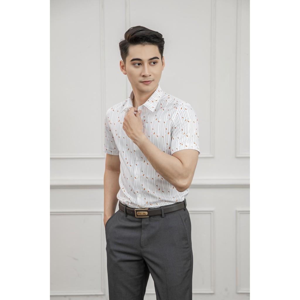 Áo sơ mi ngắn tay nam Aristino ASS003S1 form dáng slim fit ôm sát - Trắng in họa tiết lá