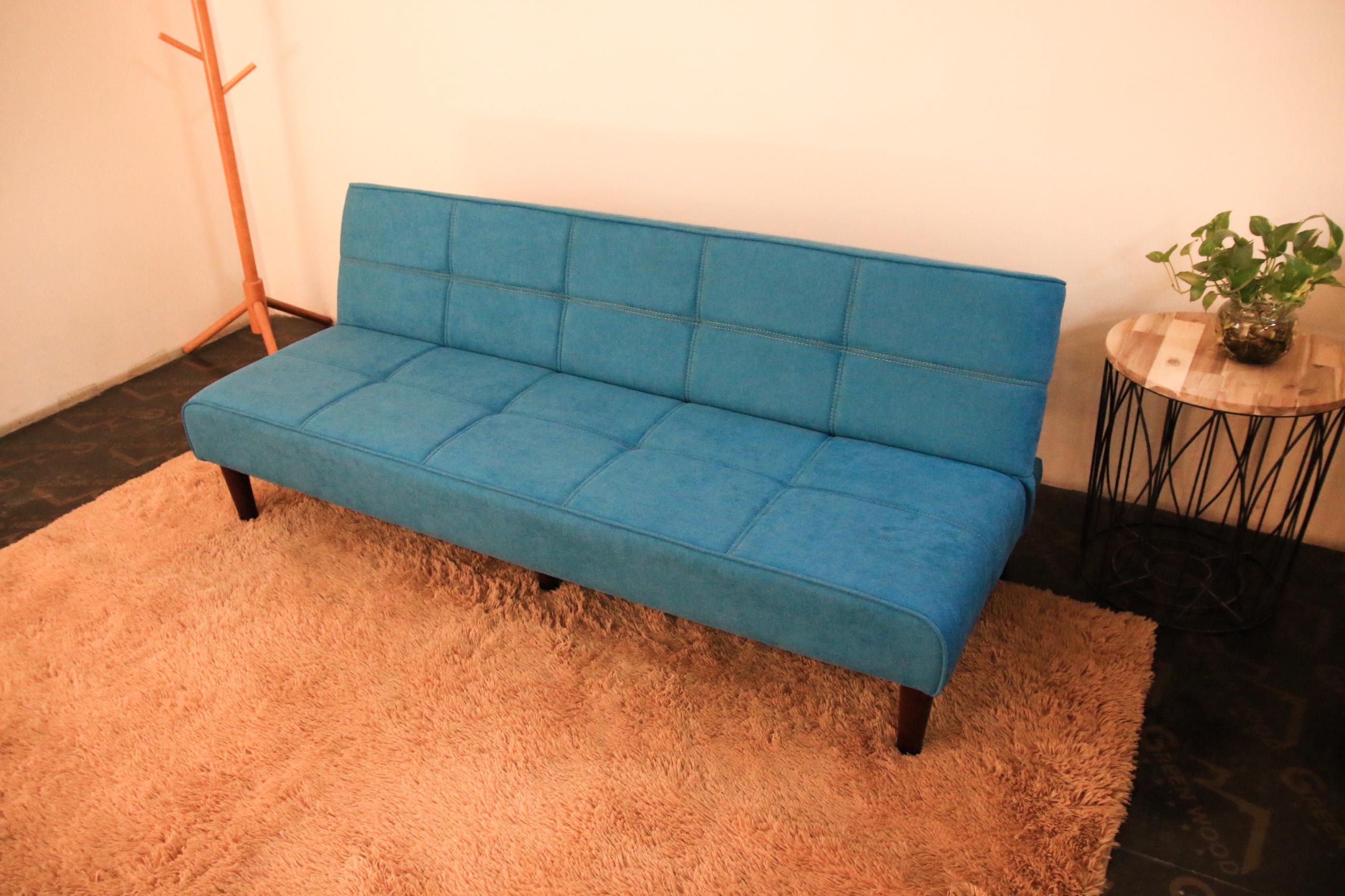 Sofa bed 3 trong 1 Juno sofa chân gỗ màu xanh ngọc