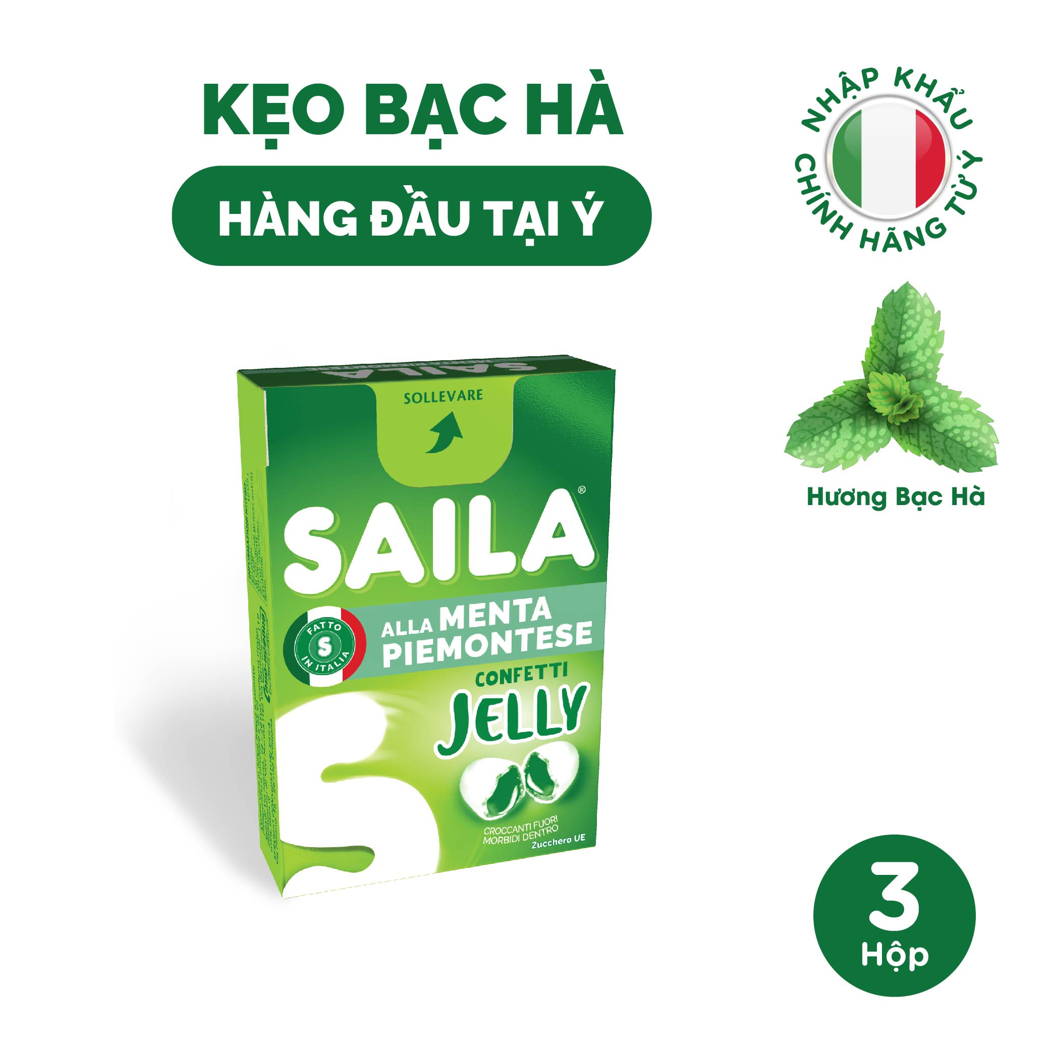 3 hộp kẹo ngậm nhân thạch vị bạc hà  Saila 40g