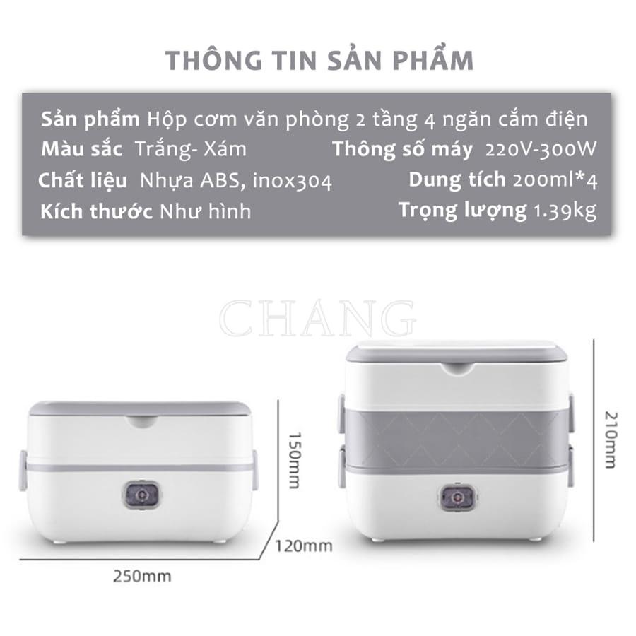 Hộp Cơm Cắm Điện LUNCHBOX Hộp Cơm Văn Phòng 2 Tầng 4 Bát Inox Có Chức Năng Nấu Chín Hâm Nóng Và Giữ Nhiệt