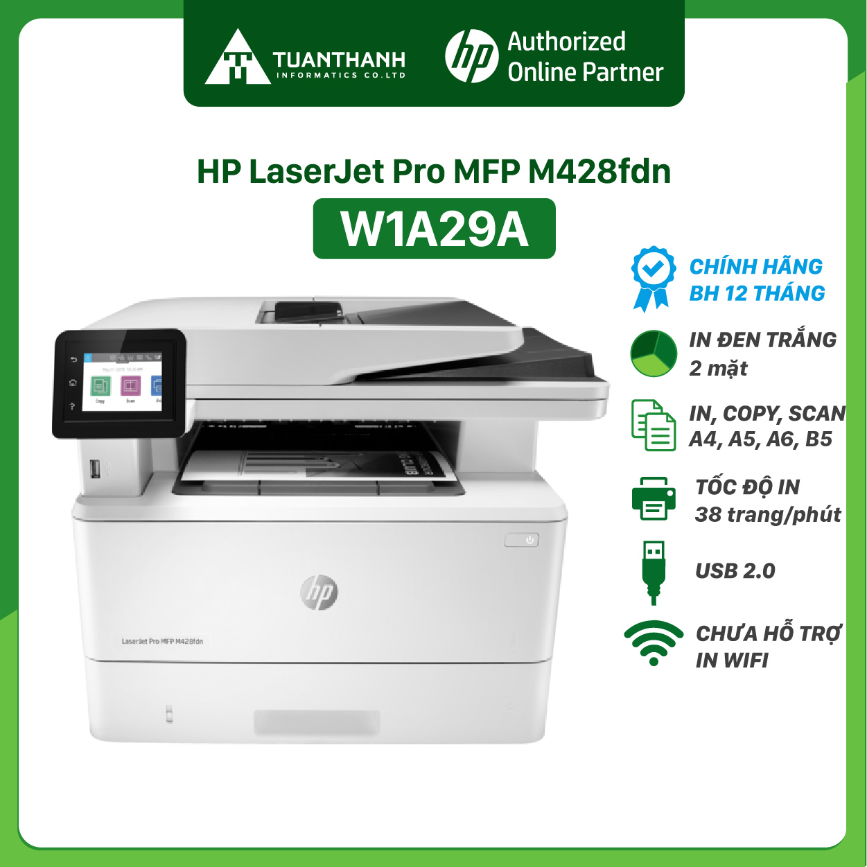 Máy in HP LaserJet Pro MFP M428fdn ( W1A29A ) - ( Hàng Chính Hãng )