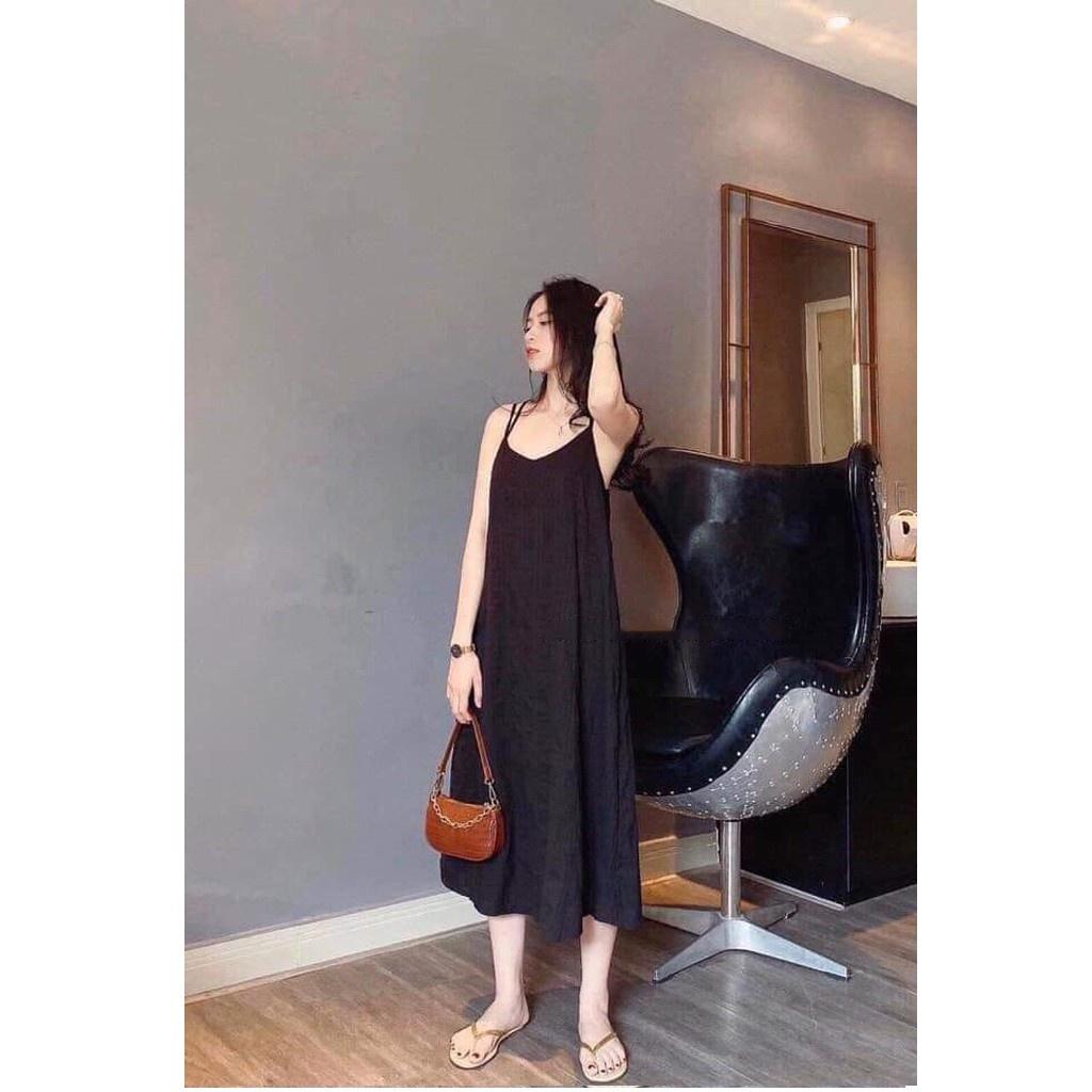 Váy bầu hai dây M259 chất đũi mềm mát thời trang freesize từ 45 đến 70kg