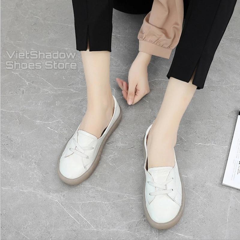 Slip on da nữ - Giày lười da nữ dáng bè - Da bò xịn, 3 màu (be), (trắng) và (đen) - Mã SP 525