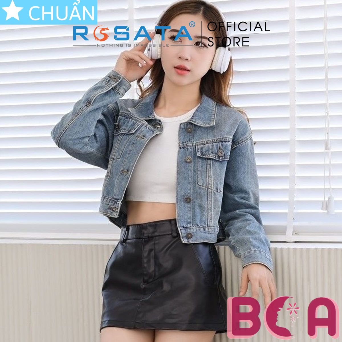 Hình ảnh Áo khoác Jeans nữ lửng K32 màu Jeans cổ điển kết hợp tẩy nhạt làm điểm nhấn thu hút ánh nhìn bằng sự cá tính và trẻ trung