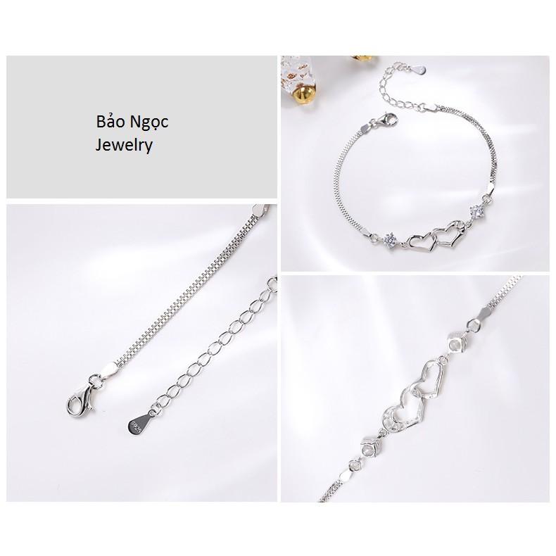 Lắc Tay Bạc Ý Hình Trái Tim Đôi Thông Điệp Tình Yêu S925 Cao Cấp L2554- Bảo Ngọc Jewelry