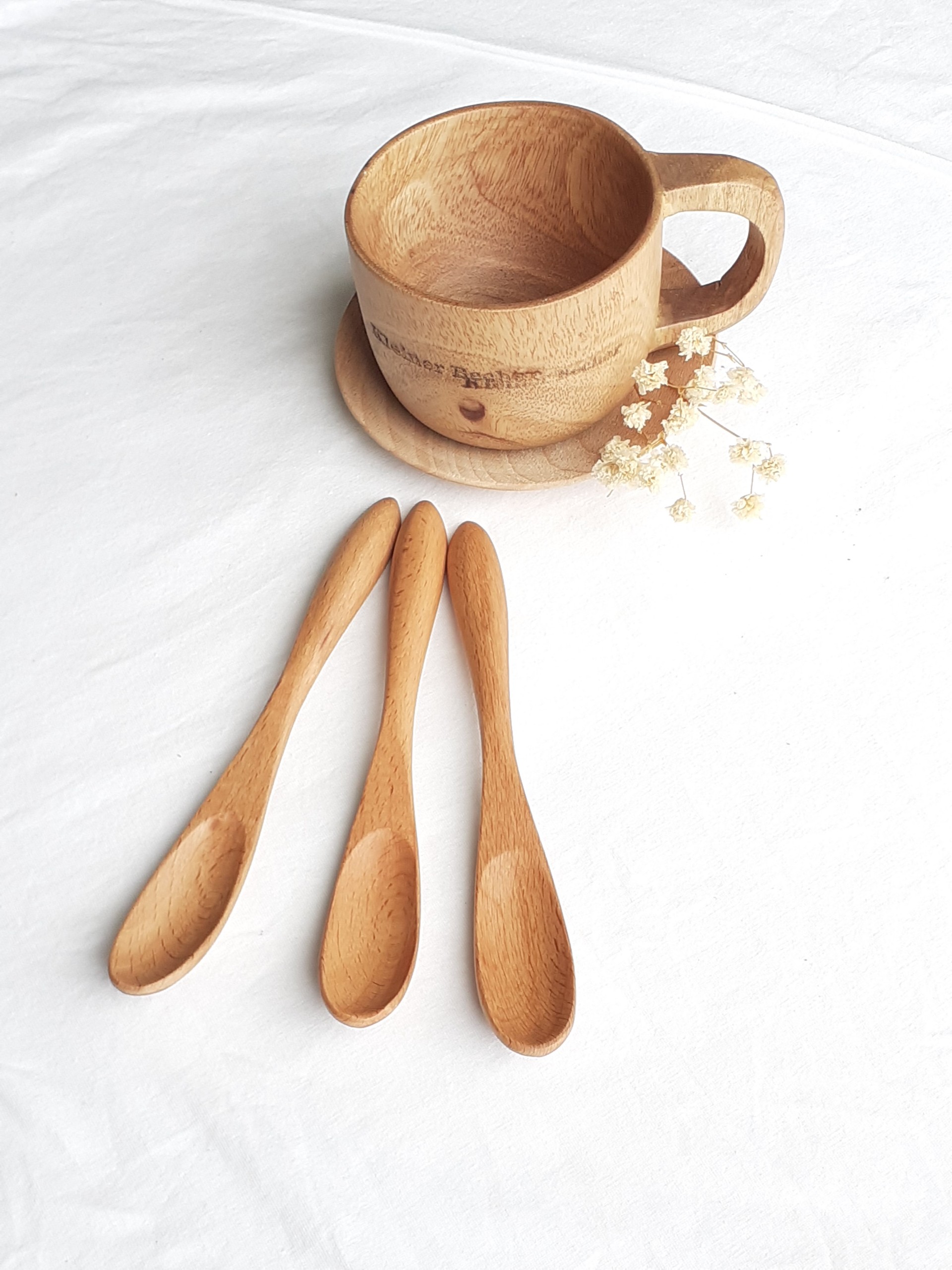 Bộ 6 thìa muỗng cà phê, sinh tố GỖ ĐÀO nhỏ màu sáng 15cmx2cm