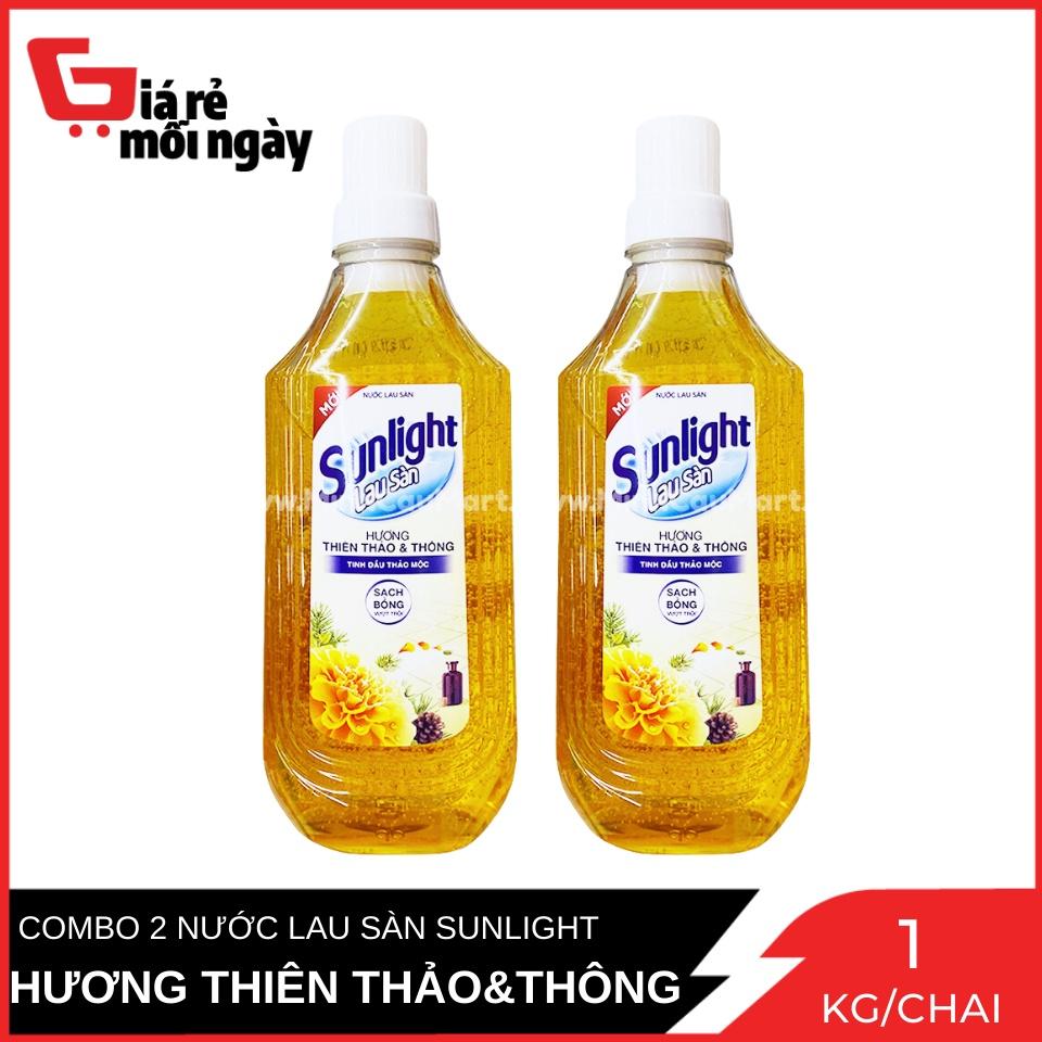 Combo 2 Nước lau Sàn Sunlight Hương Thiên Thảo Và Thông Chai 1Kg