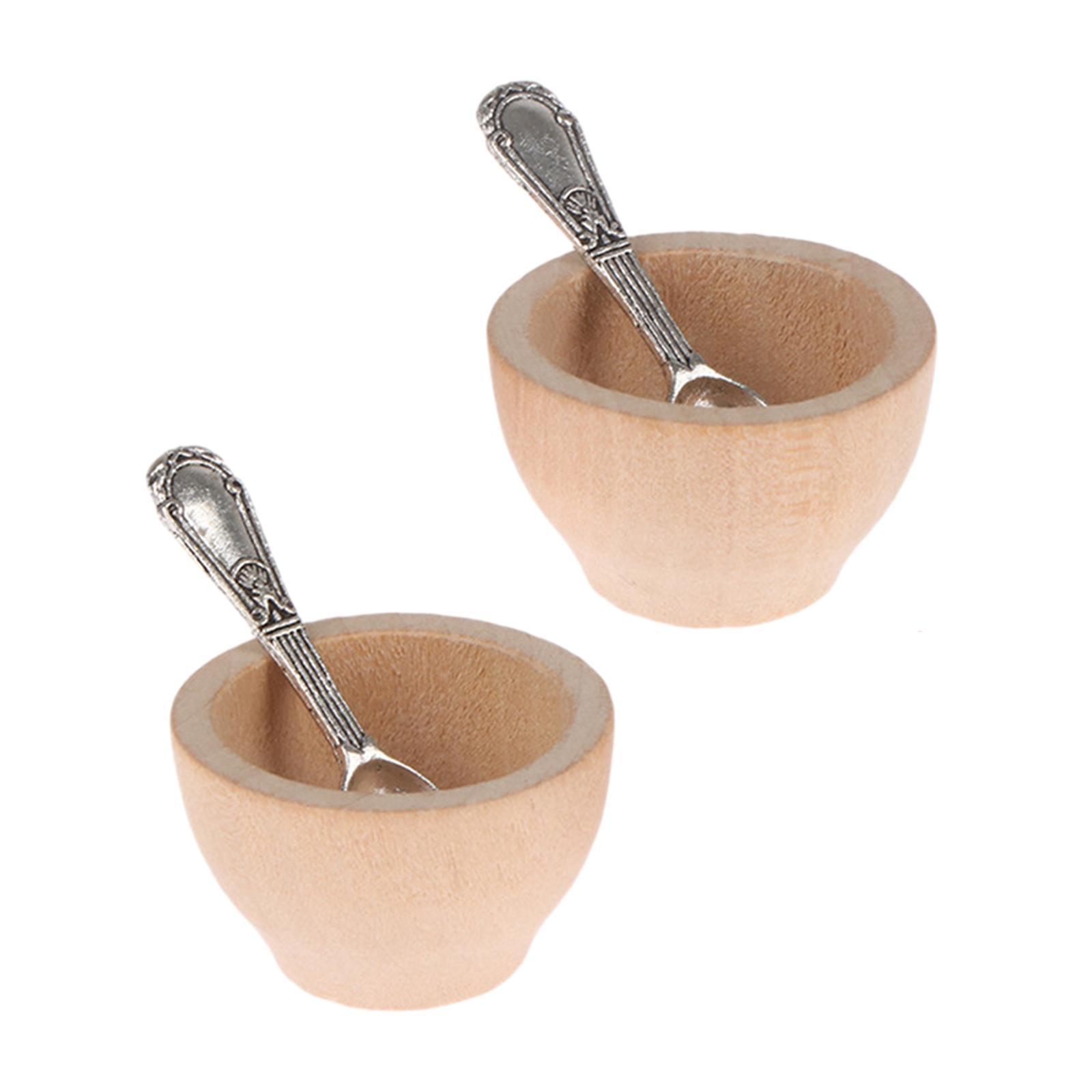2x Wooden Bowl Dolls House Miniature Small 1:12 Doll House Play for 1/12 Dollhouse Room Box Kitchen Accessory Decoration