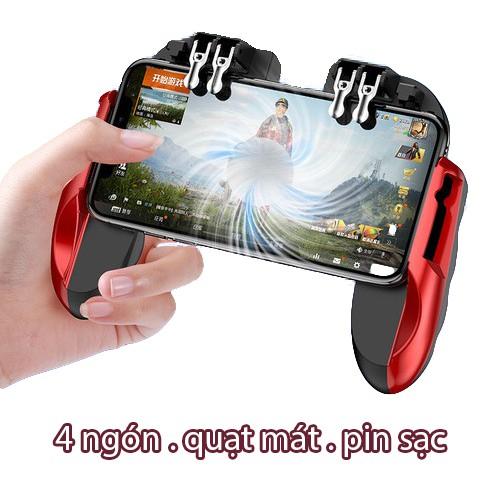 Tay Cầm Chơi Game PUBG Liên Quân H9 - 6 Ngón Nhấn Tích Hợp Quạt Tản Nhiệt - Phiên Bản Cao Cấp - Quạt kèm pin Litium - H9