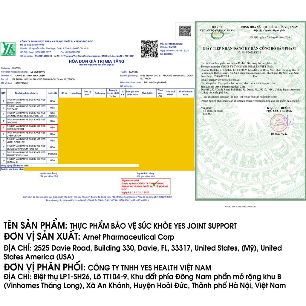 Viên uống bổ khớp Yeshealth Yes Joint Support hỗ trợ cải thiện và phục hồi chức năng sụn giảm đau nhức xương khớp