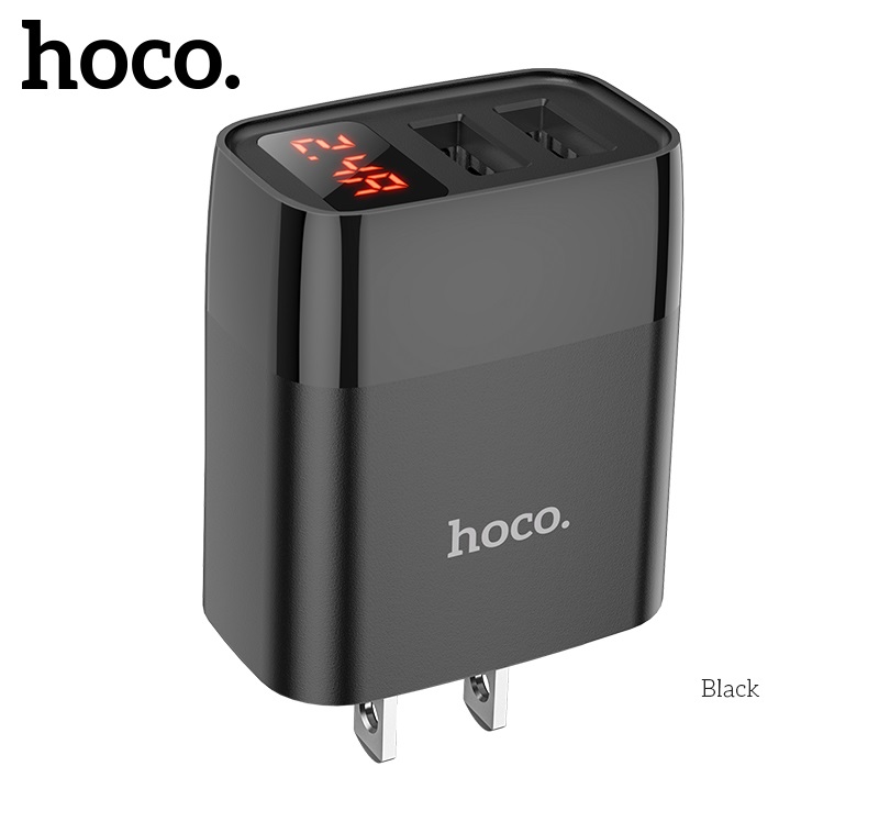 Cóc Sạc Nhanh Hoco C86 2.4A 2 Cổng Usb Màn Hình Led - Hàng Chính Hãng