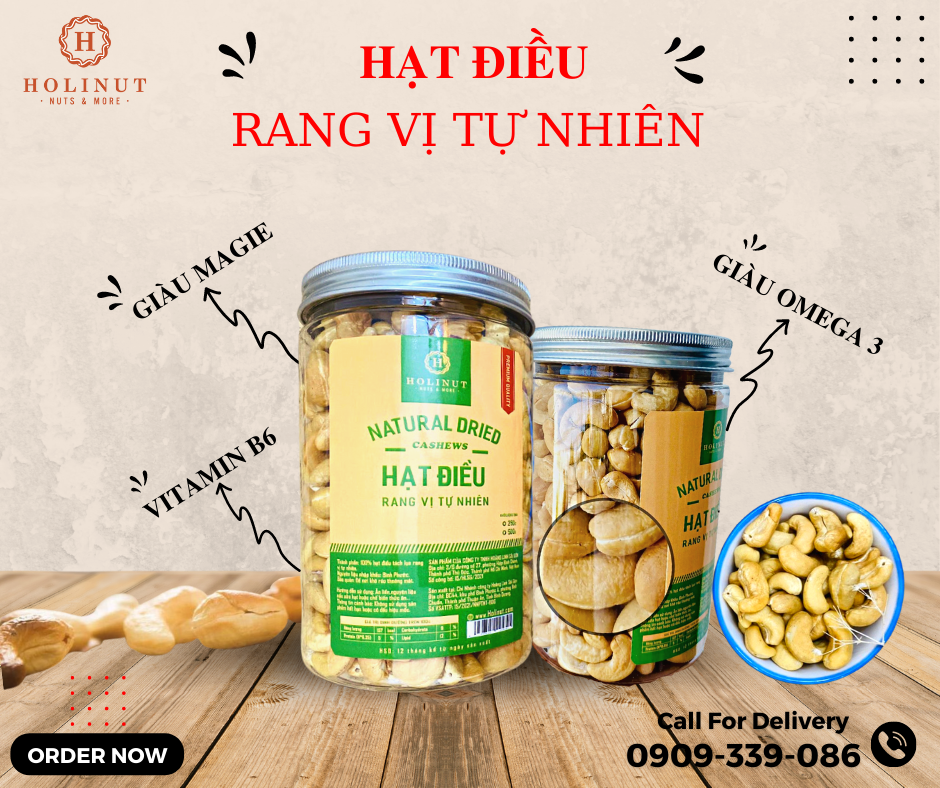 Hạt Điều Rang Mộc Vị Tự Nhiên - Thương Hiệu Holinut/500gr