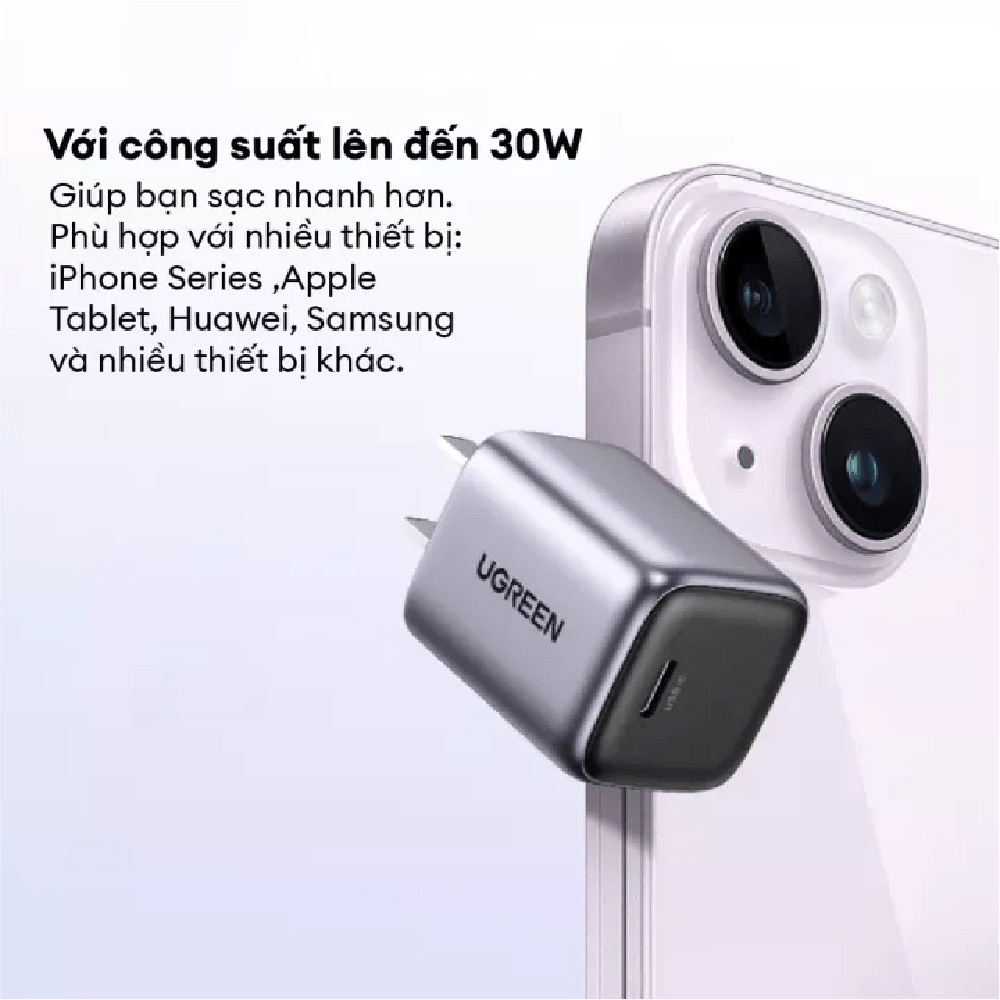 Củ sạc nhanh Ugreen 30W CD319 - Chân dẹt chuẩn US, Thiết kế nhỏ gọn, Màu Trắng / Đen - Hàng chính hãng