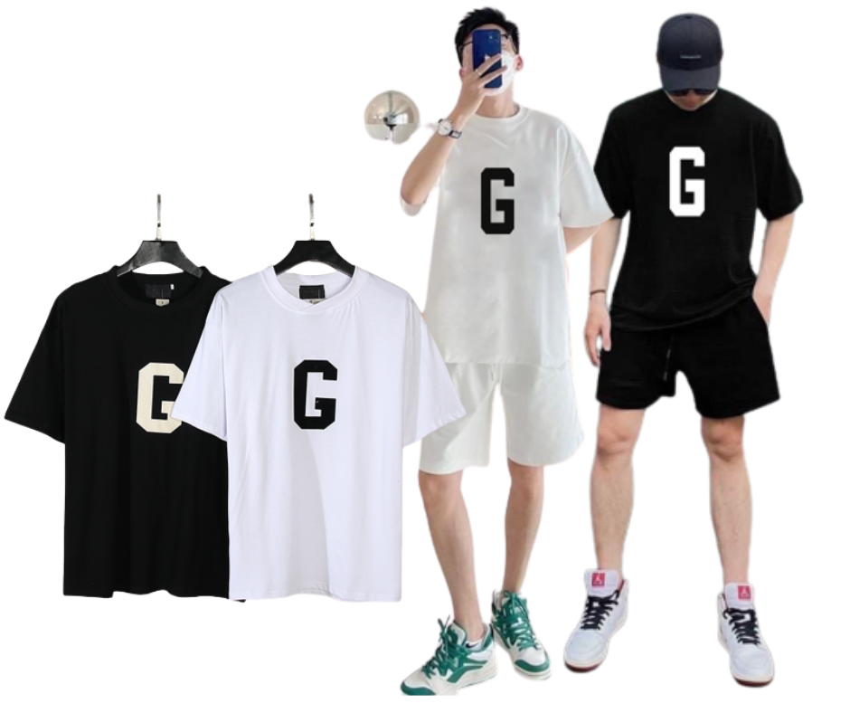 Bộ áo thun nam nữ cao cấp unisex in chữ G 100% chất cotton khô dày dặn siêu đẹp