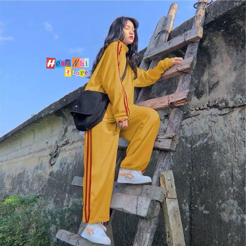 Set Bộ Thể Thao Oversize Ulzzang Unisex Áo Khoác Tay Dài Quần Jogger Dài Màu Vàng Cao Cấp - MM