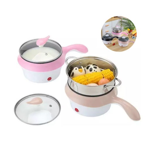 Ca Nấu Mì Nồi Lẩu Điện Mini Kiêm Chảo Có Lớp Chống Dính Xửng Hấp 2 Tầng MT-18 (18cm) - Màu Ngẫu Nhiên - Hàng Chính Hãng