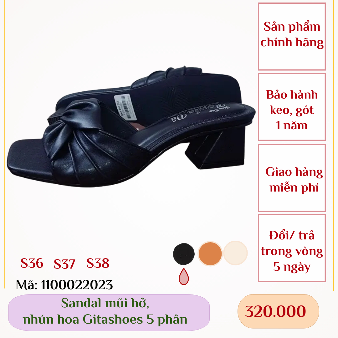 Giày xăng đan gitashoes mũi hở, nhún hoa, cao 5 phân - 1100022023