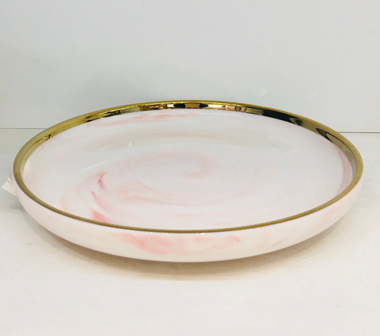 Đĩa tròn gốm sứ cao cấp 21cm vân đá hồng viền vàng sang trọng PINK MARBLE 5547TM