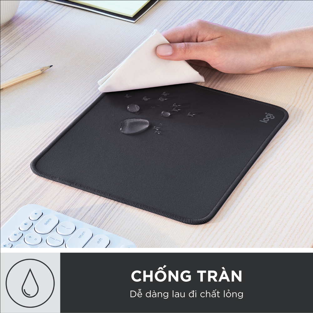 Lót chuột Logitech Mouse Pad - Đế cao su chống trượt, lướt dễ dàng, bề mặt chống đổ tràn, bền bỉ, nhỏ gọn - Màu