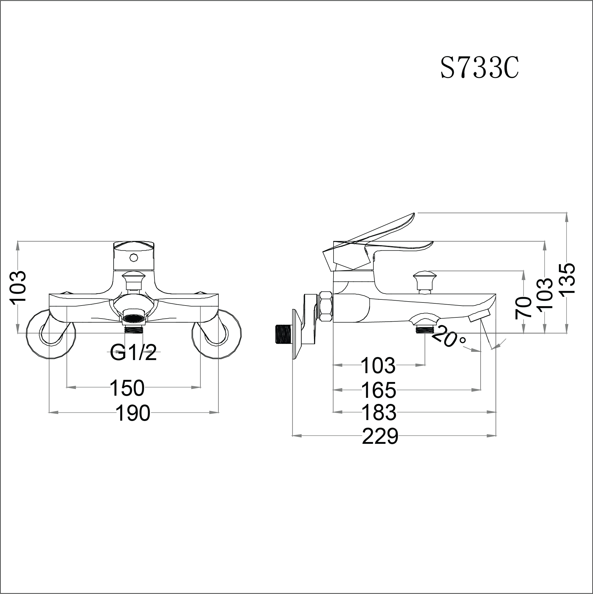 Vòi sen tắm nóng lạnh gắn tường tay sen ba chế độ Caesar S733C-1