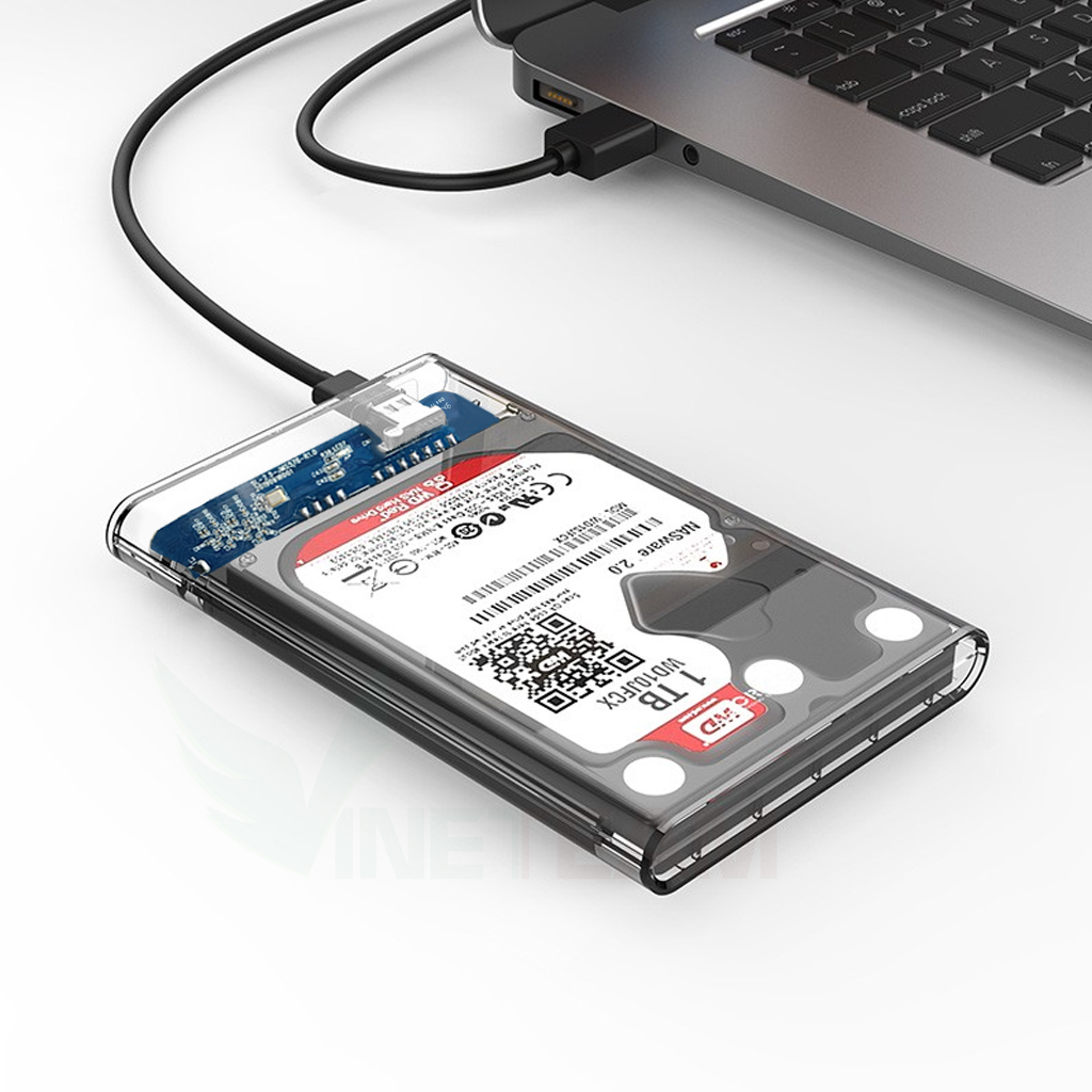 Hộp Đựng Ổ Cứng Di Động HDD Box 2.5 VINETTEAM USB TYPE C Nhựa Trong Suốt Tốc Độ 5gbs - Hàng Chính Hãng