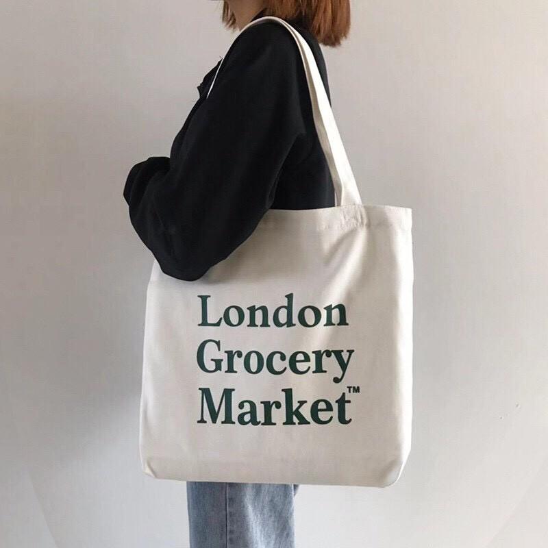 Túi tote túi vải canvas London Market phong cánh trẻ trung cá tính