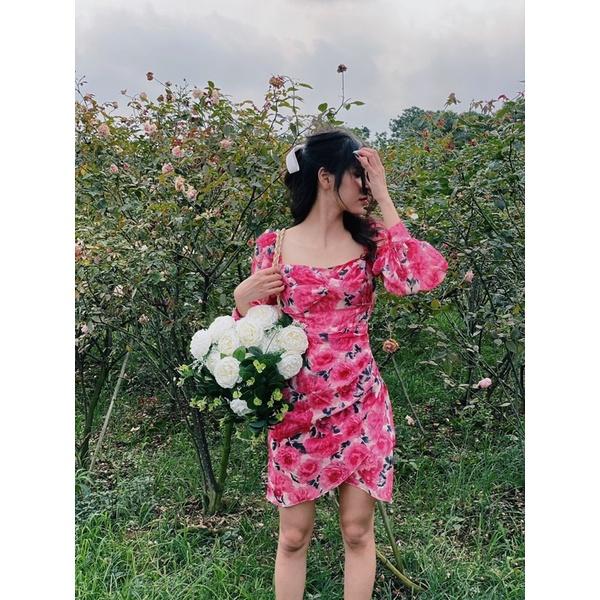 Đầm hoa hồng chéo vạt ngực xoắn- Rosara dress