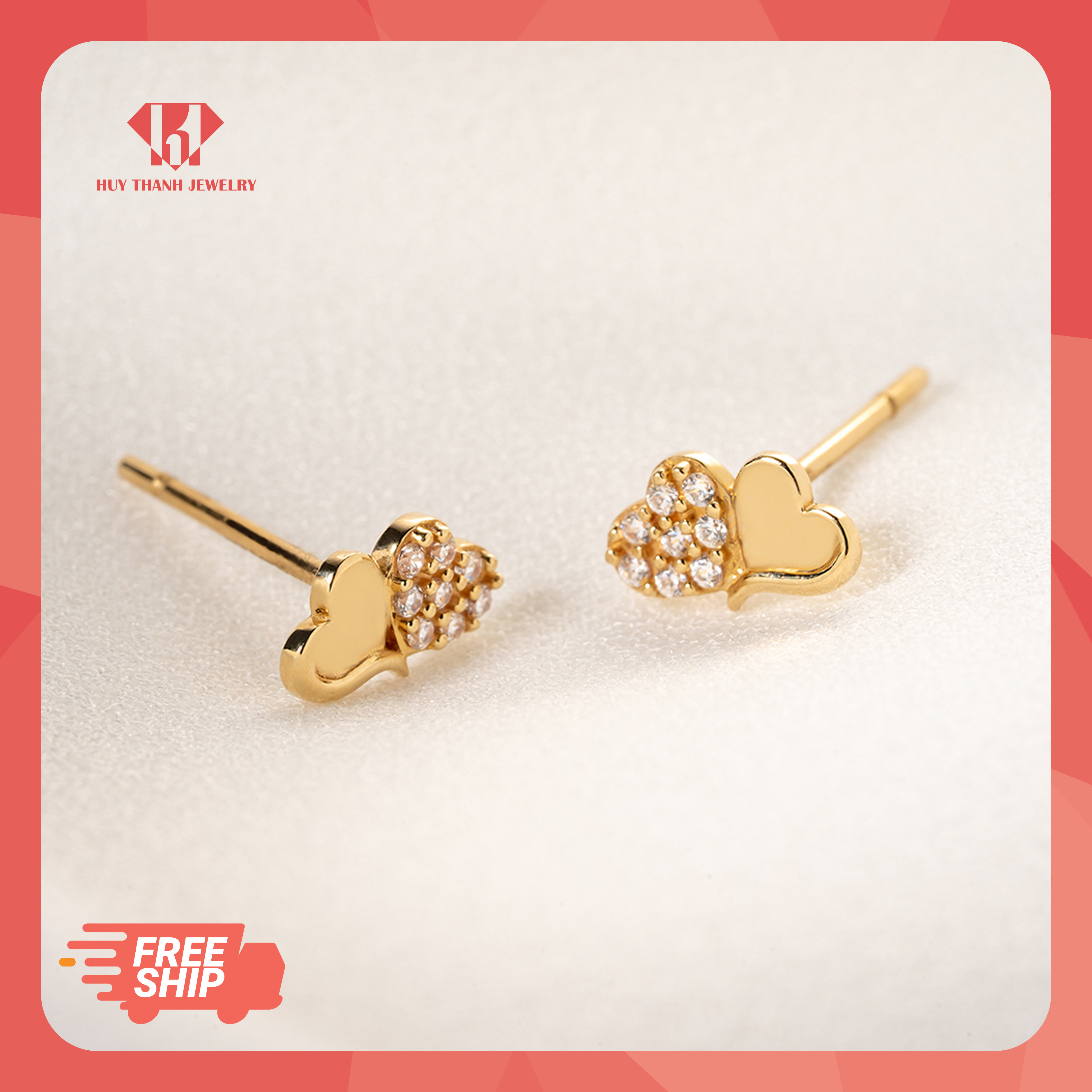 Bông Tai Nữ Vàng 14K BTAM50 Huy Thanh Jewelry