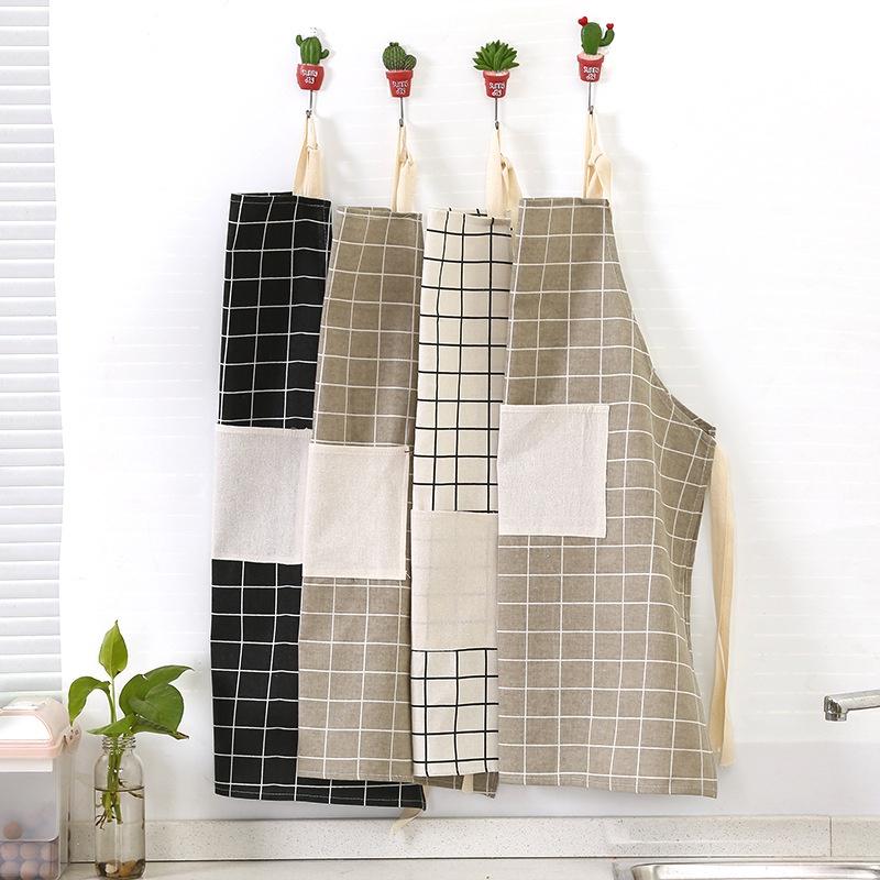 Tạp dề nội trợ dạng yếm kẻ Caro có túi, chống nước, chống dầu mỡ siêu tiện dụng