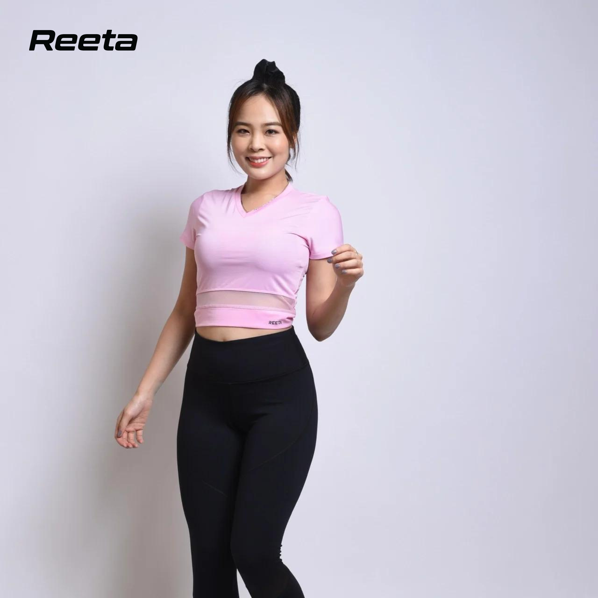 Áo Croptop thể thao basic nữ REETA tập Gym, Yoga, Aerobic hoạ tiết phối lưới thoáng mát và thấm hút vượt trội - A1692