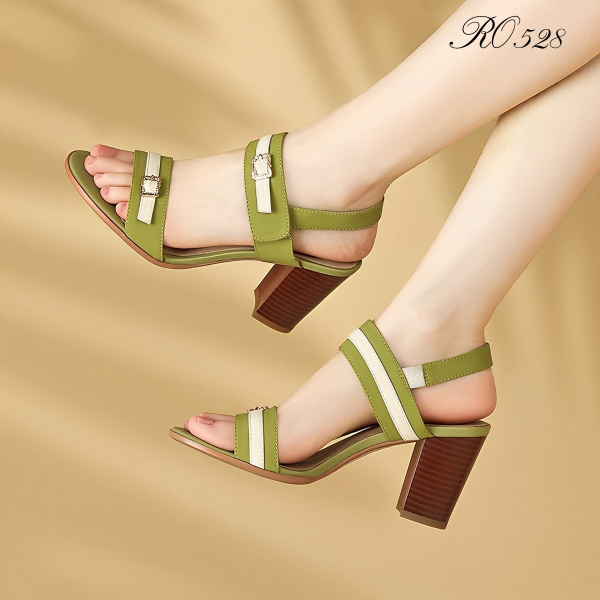 Sandal cao gót nữ phối màu, quai dán ROSATA RO528 - 7p - Đen, Xanh - HÀNG VIỆT NAM - BKSTORE