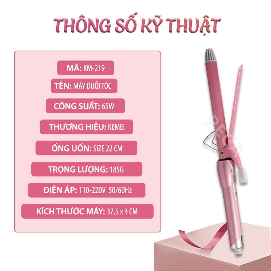 Máy uốn tóc Kemei KM-219 cao cấp điều chỉnh 2 mức nhiệt phù hợp sử dụng mọi tình trạng tóc tạo nhiều kiểu tóc uốn xoăn, uốn lọn sóng, uốn cụp - Hàng chính hãng