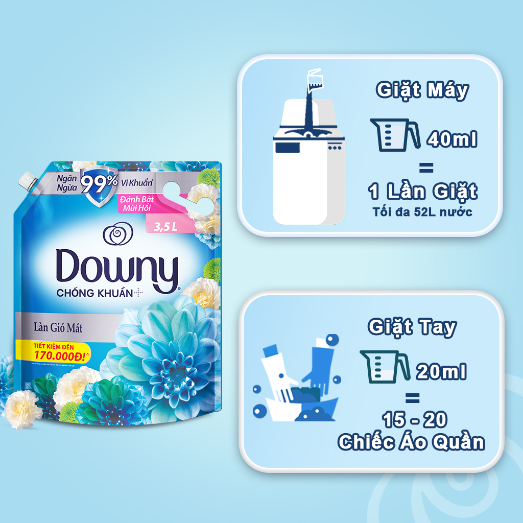 Combo 2 Nước Xả Vải DOWNY Hương Nước Hoa Cao Cấp Túi 3L