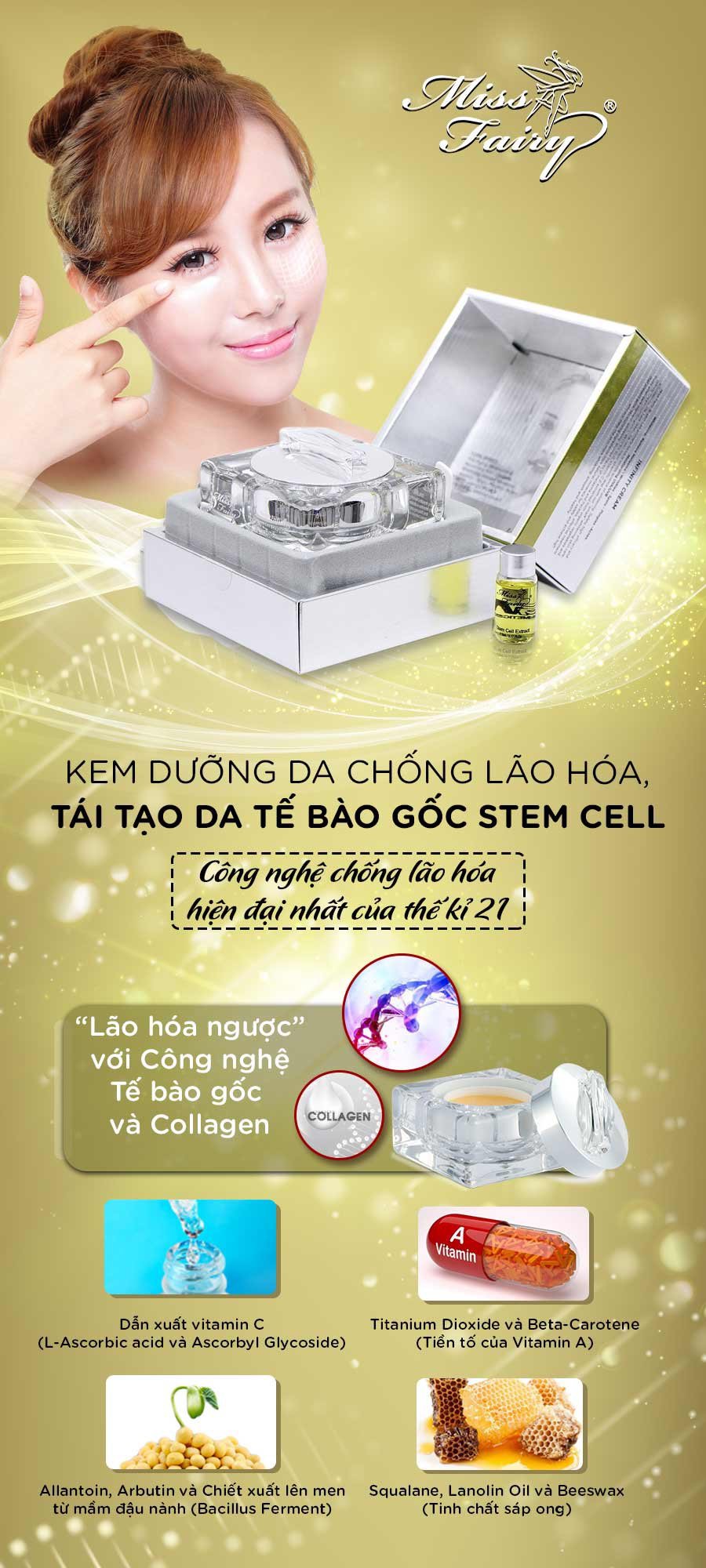 KEM MISSFAIRY TẾ BÀO GỐC 30G - TÁI TẠO TẾ BÀO - CHỐNG NHĂN - CHỐNG LÃO HOÁ - TRẺ HOÁ DA