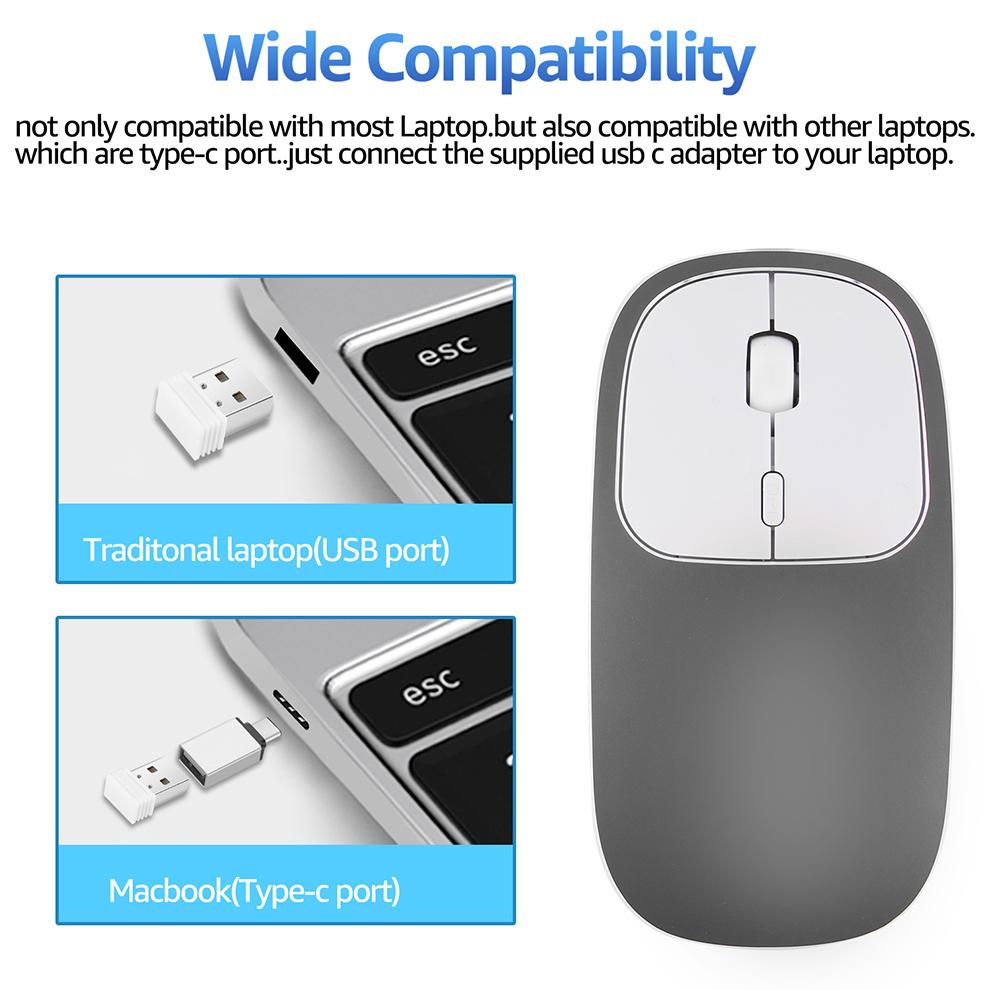 Sữa Ong Chúa Lược Sạc Loại C + USB 2.4GWireless Chuột Hai Chế Độ Kim Loại Noiseless Silent Chuột Cho MacBook Laptop máy Tính Laptop