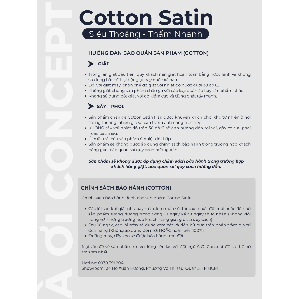 Ga Giường Cotton Satin 1m8 x 2m Nhiều Màu bo chun Cao Cấp À Ơi Concept không xù lông trơn mượt thoáng mát Home Bedding