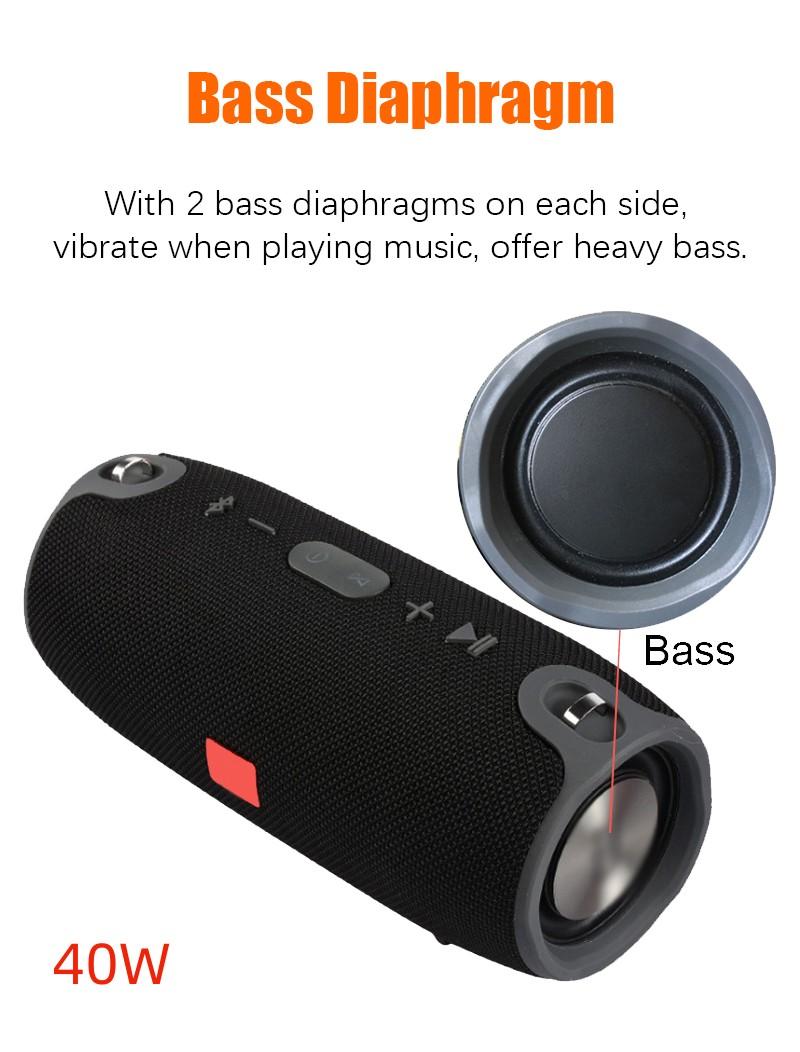 Loa Di Động Caixinha De Som Bluetooth 3600MAh 40W Chống Nước TWS PC MP3 MP4 Cột Bass Điện Thoại Loa Siêu Trầm Boombox USB AUX TF Color: Gray