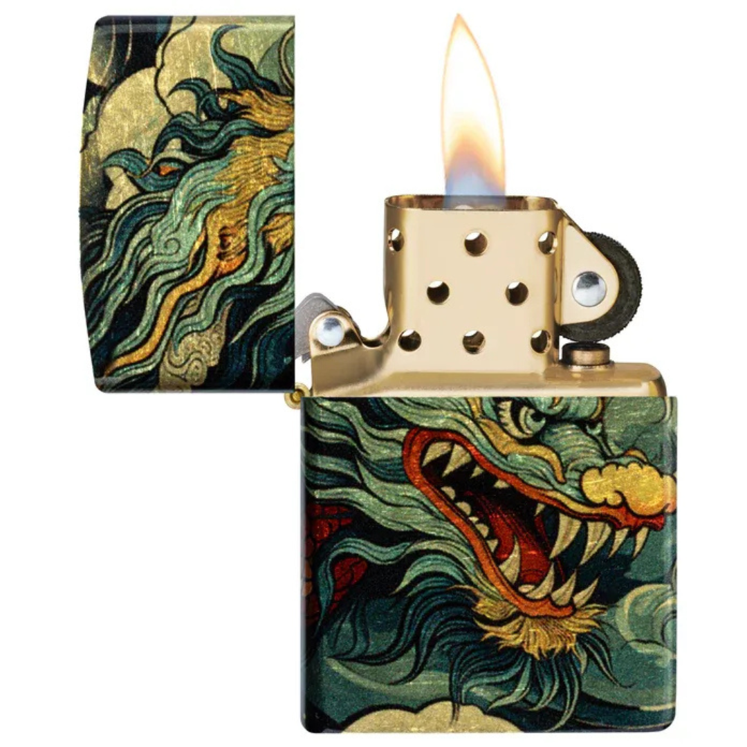 Bật lửa Zippo Dragon Fusion - Thiết Kế Rồng Vàng In Tràn Viền 540 Fusion Chính Hãng Mỹ, Vỏ Đồng Thau Tumbled Brass Cao Cấp
