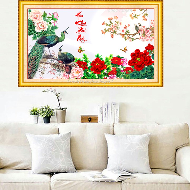 Tranh đính đá Hoa khai phú quý 100x60cm - chưa đính