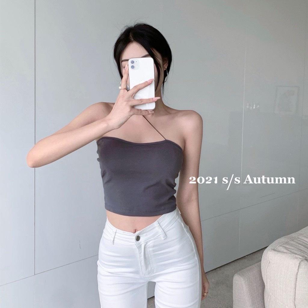 Áo croptop dây chéo sexy hàng Quảng Châu, Áo quây ngang có mút ngực chất thun ống cao cấp M22