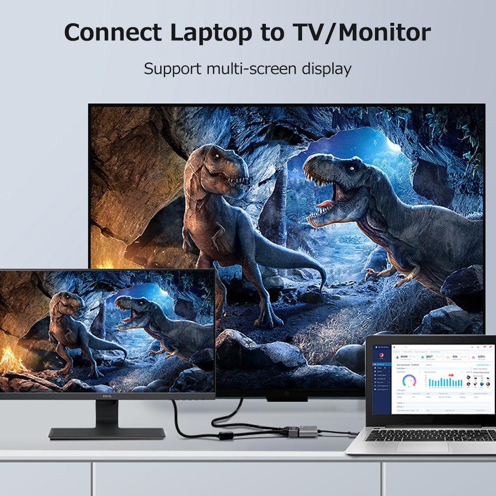 Multi-use 4-in-1 Type-C Hub Type-C Converter Aluminum Alloy Shell up to 4K Resolution HD+VGA+USB3.0+PD Charging Ports