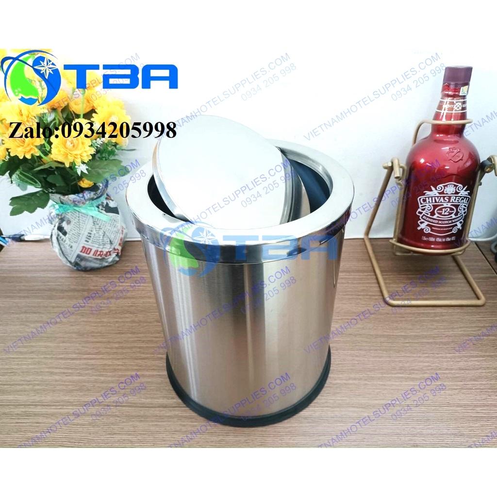 Thùng rác nắp bập bênh inox màu bạc đặt phòng nhập khẩu cao cấp