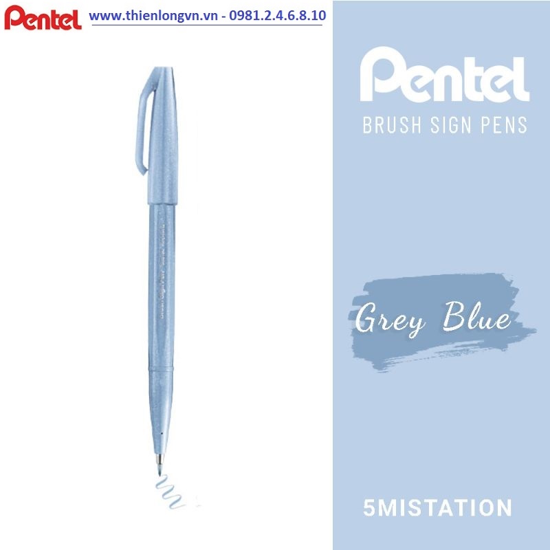 Bút lông viết thư pháp hiện đại Pentel SES15C-S3X xanh xám; Calligraphy Fude Touch Sign - Grey Blue