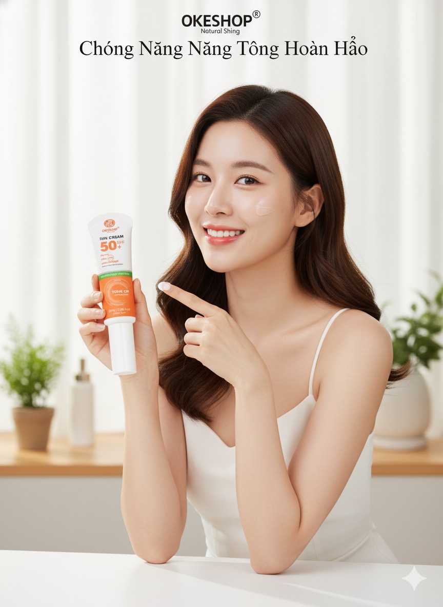Kem Chống Nắng OKESHOP 60ml SPF 50+ PA++++ Anti-oxydant Tone - Up - Bảo Vệ Da Tuyệt Đối - Anti-Brillance / Anti-shine