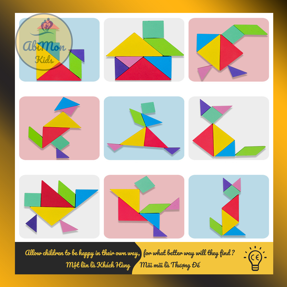 Bộ Tangram Ghép Hình 3D Bằng Gỗ Cho Bé || Montessori cao cấp || Đồ chơi Gỗ - Giáo dục - An toàn - Thông minh