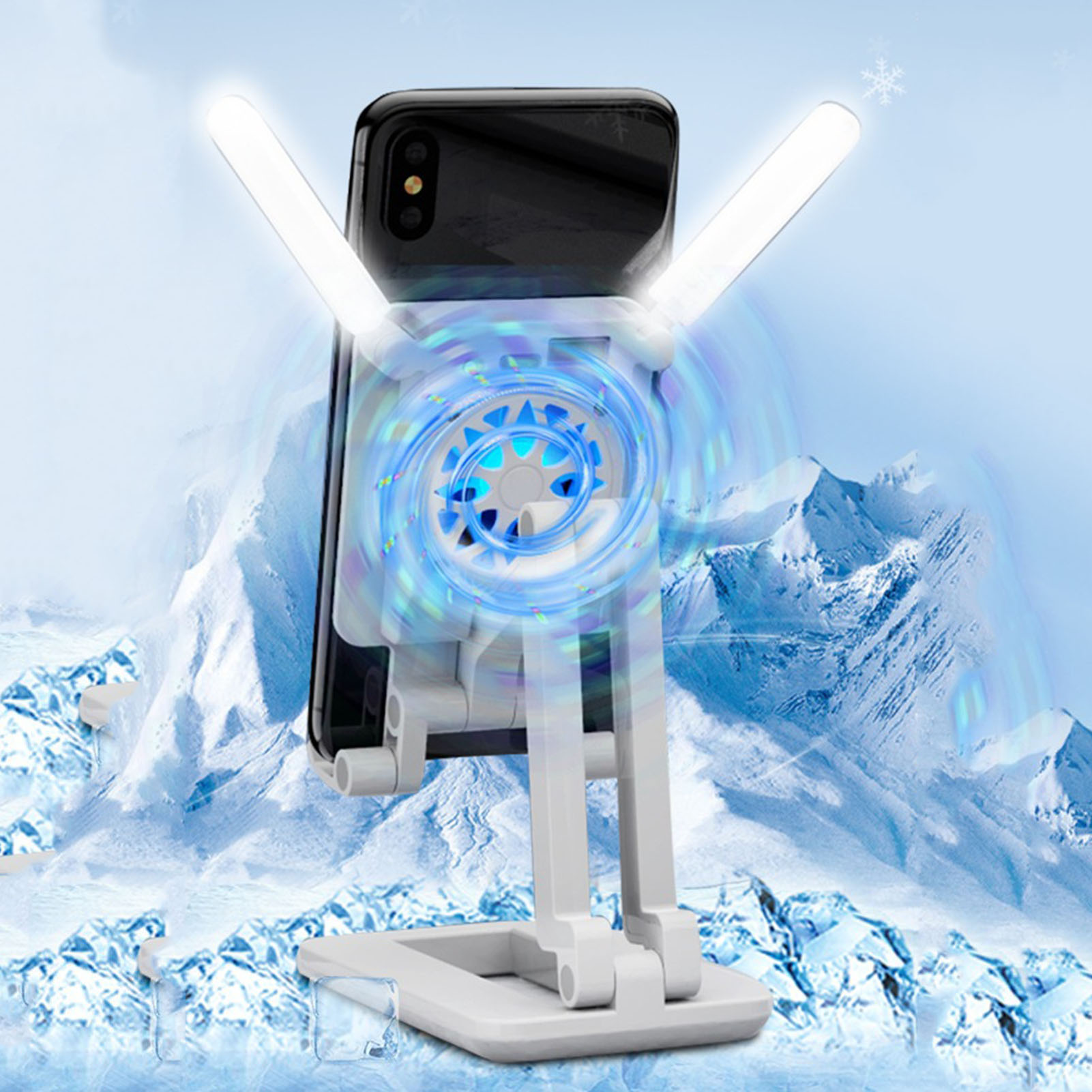 Fashion And Cool Multi-Function Adjustable Desktop Phone Holder With Fill Lamp Cooling Fan For 11inch Phone Tablet