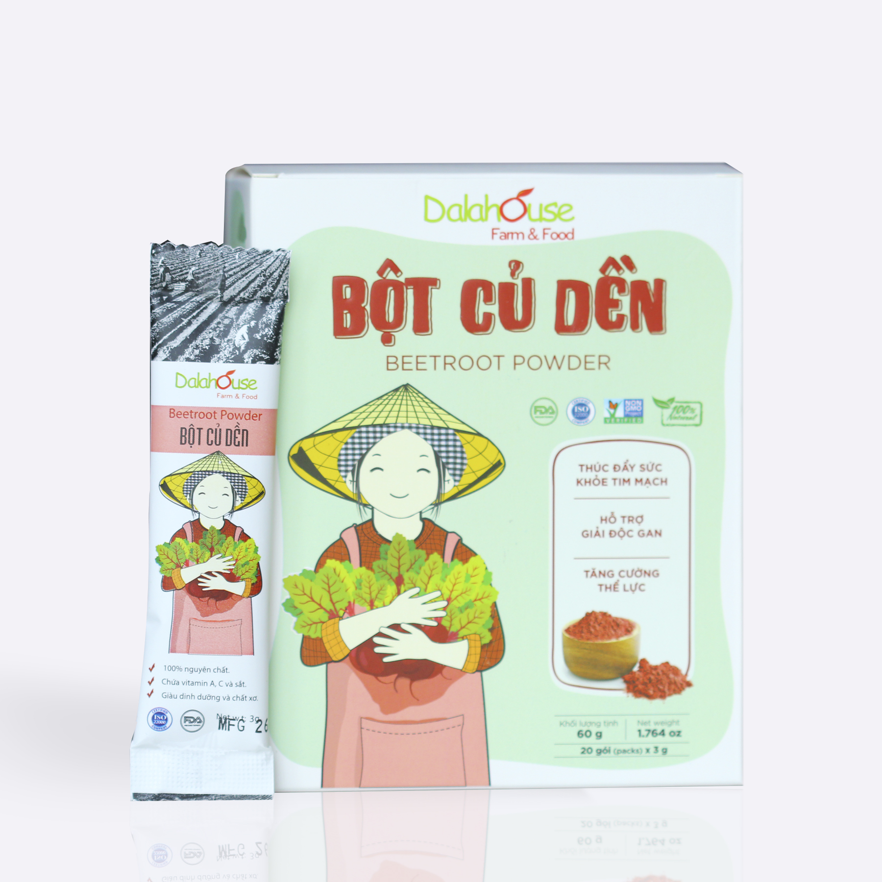 Bột rau sấy lạnh Dalahouse - Hộp 60gr 20 gói - NPP Thu Dương - Nguyên liệu hữu cơ USDA/CE, công nghệ sấy lạnh chuẩn Châu Âu giữ lại 95% dưỡng chất từ rau tươi