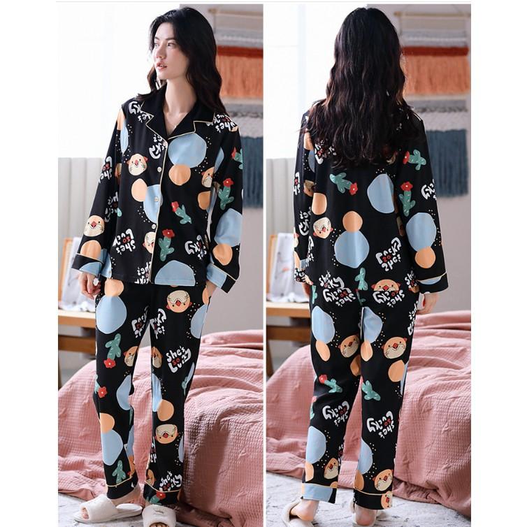 Bộ Pijama nữ phong cách Hàn Quốc, tông màu đen họa tiết chấm bi vừa gọn dáng cũng rất nổi bật, chất vải cotton 100% thoáng mát, bền đẹp