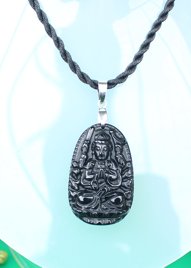Dây chuyền Phật Thiên Thủ Thiên Nhãn_ Phật hộ mệnh cho tuổi Tý_Mặt Phật đá phong thủy_ Phật bản mệnh, Mặt Phật Đá Núi Lửa Obsidian (2,4 x 3,6 cm) M72