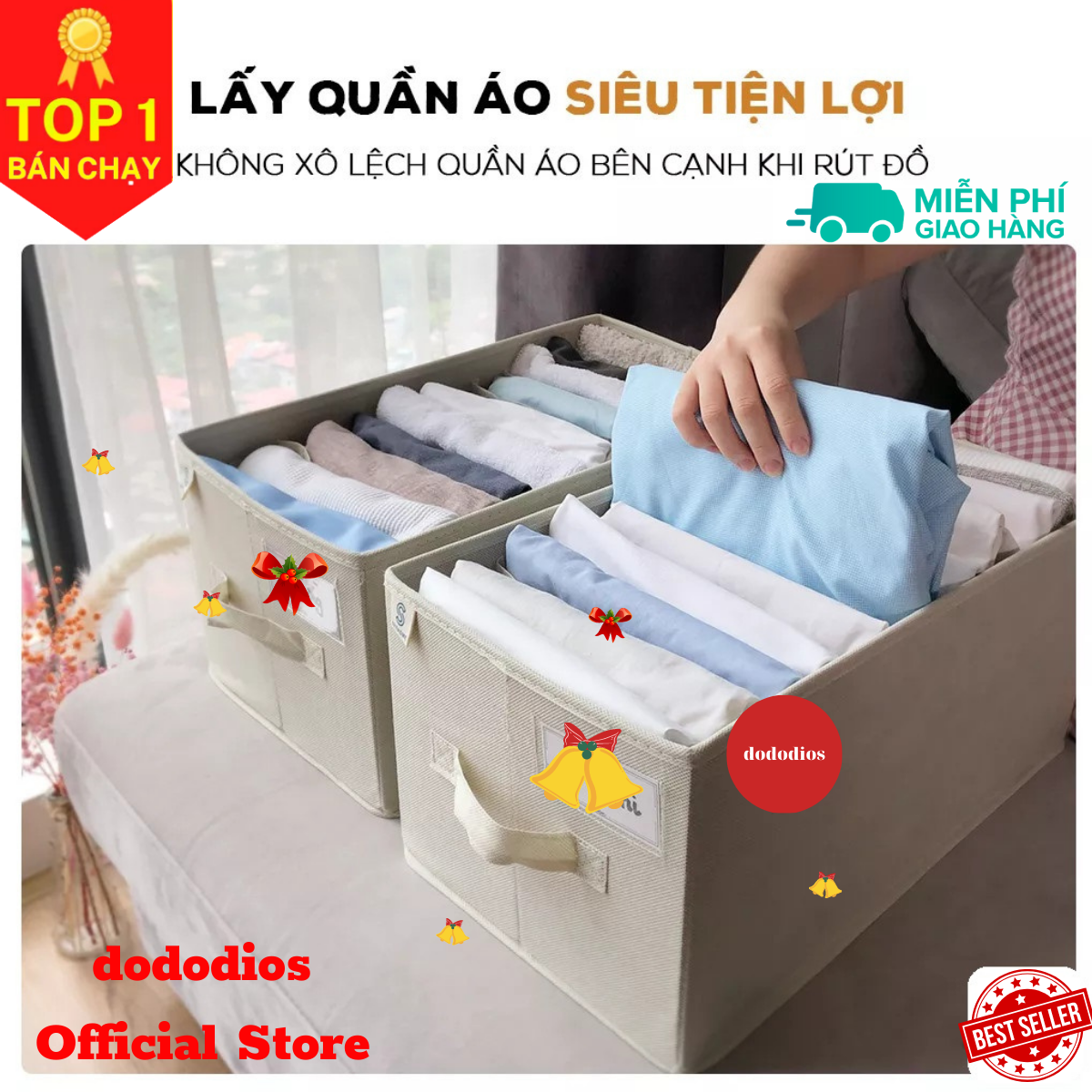 Hộp vải chia 11 ngăn độc quyền dododios có tag gắn tên hộp lõi dày 2mm rất cứng cáp đựng quần jeal áo thun áo len